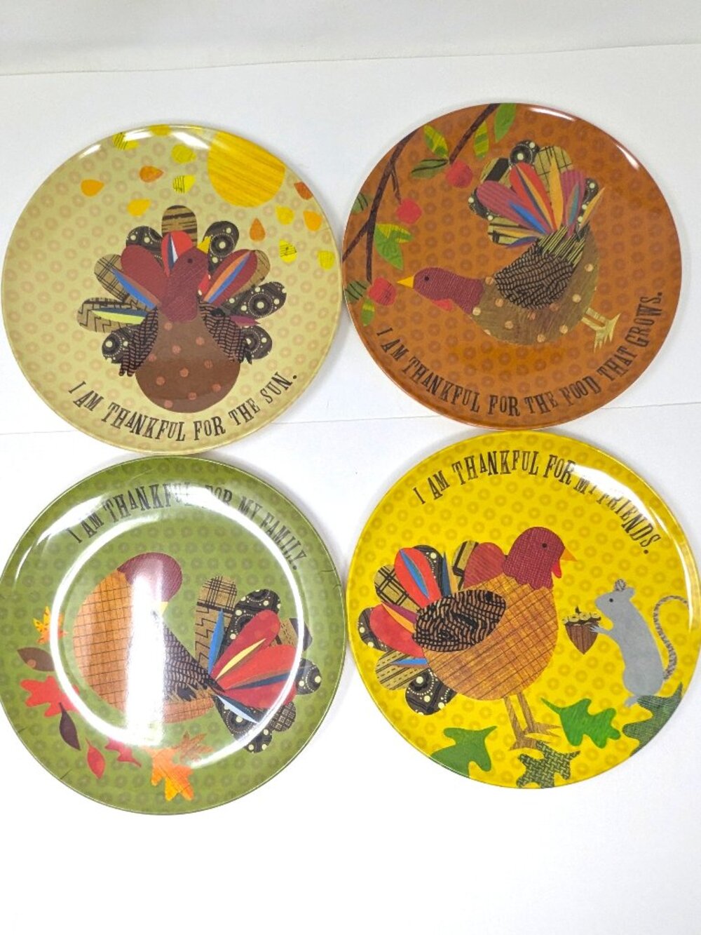 Pottery Barn Kids Thanksgiving Melamine Plates Turkey Thankful For Set Of 4